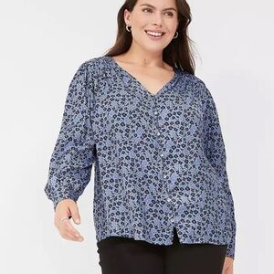 Lane Bryant Blue Floral Long Sleeve Satin Blouse Size 18/20